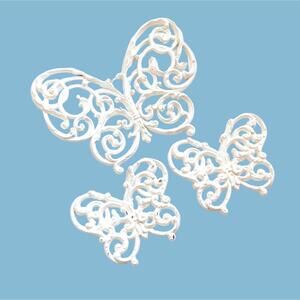 Vintage White Faux Wicker Butterfly Wall Hangings - Set of 3